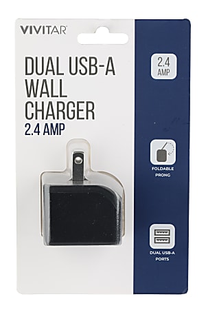 Vivitar Dual USB-A Wall Charger, Black, NIL6002-BLK-STK-24