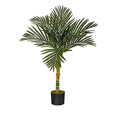 Nearly Natural Golden Cane Palm 36”H Artificial Plant With Planter, 36”H x 12”W x 12”D, Green/Black