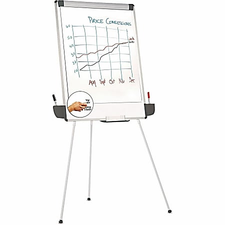 Universal Tripod-Style Dry Erase Easel, Easel: 44" to 78" , Board: 29"x41" , White/Silver - 29" (2.4 ft)x 41" (3.4 ft) - 43031