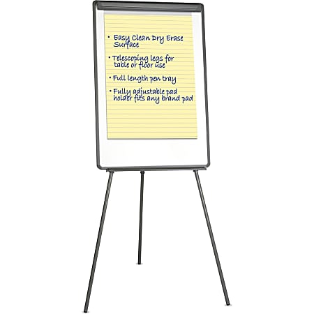 Universal Tripod-Style Dry Erase Easel, Easel : 44" to 78" , Board: 29"x41" , White/Black - 29" (2.4 ft)x 41" (3.4 ft) - 43032