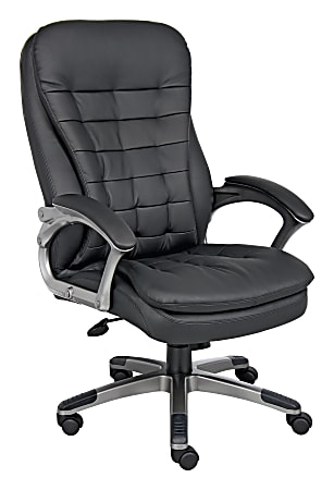 Boss Office Products Ergonomic Vinyl High-Back Chair, Black/Pewter