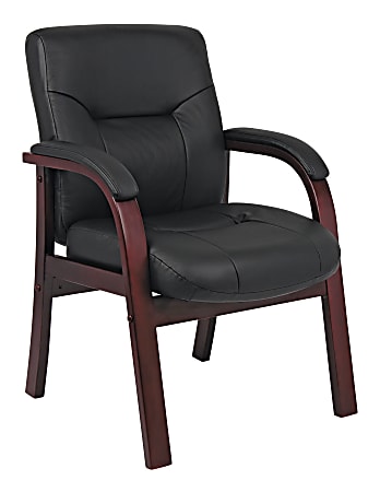 Boss Office Products LeatherPlus™ Bonded Leather Mid-Back Guest Chair, Black/Mahogany