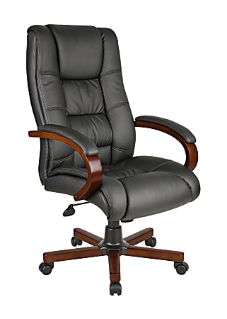 Boss Office Products Aaria Ergonomic Vinyl/Wood High-Back Chair, Black/Mahogany