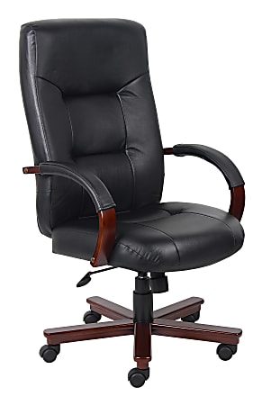 Boss LeatherPlus High-Back Chair, Black/Mahogany