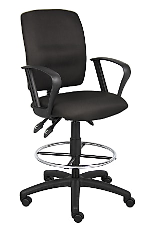 Boss Office Products Fabric Drafting Stool With Loop Armrests, Black/Chrome