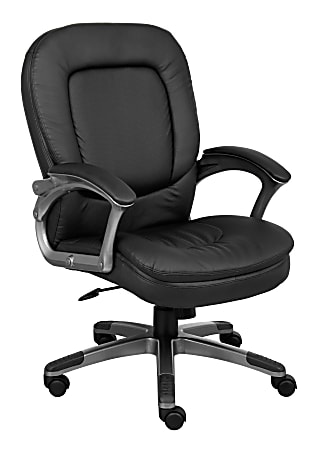 Boss Office Products Pillow Top Ergonomic Vinyl Mid Back Chair BlackPewter  - Office Depot