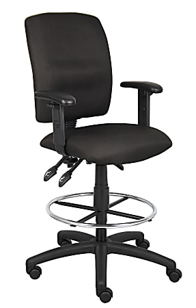 Boss Office Products Fabric Drafting Stool With Adjustable Arms, Black/Chrome
