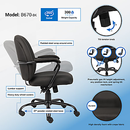 Boss Office Products Heavy Duty Mid Back Task Chair Black Office