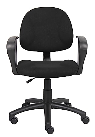 Boss Office Products Perfect Posture Ergonomic Fabric Mid-Back Deluxe Office Task Chair With Loop Arms, Black