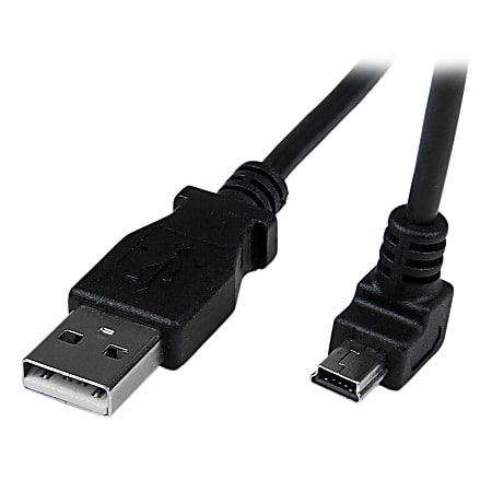 2m Mini USB Cable to Down Angle B First End 1 x Type A Male USB Second End 1 x Type B Male Mini USB Shielding Black - Office Depot
