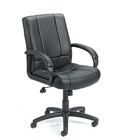 Boss Office Products Ergonomic Caressoftplus Vinyl Mid-Back Executive Chair, Black
