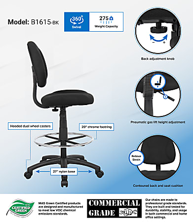 Boss office products ergonomic works drafting chair without 2025 arms in black