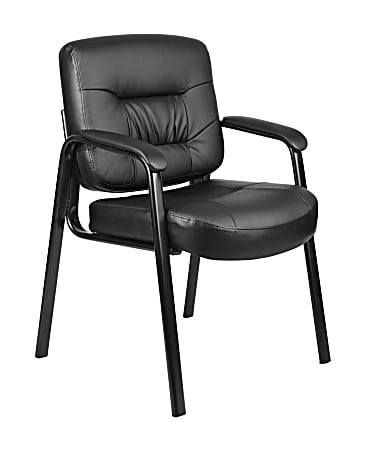 Boss Office Products LeatherPlus™ Bonded Leather Mid-Back Guest Chair, Black