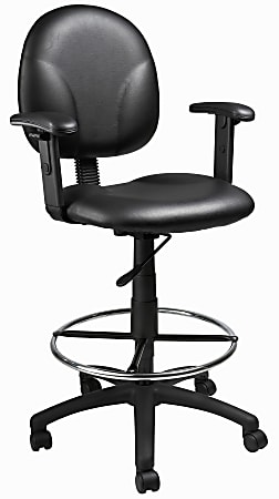 Boss Office Products Drafting Stool With Antimicrobial Protection, Adjustable Arms, Footring, Black