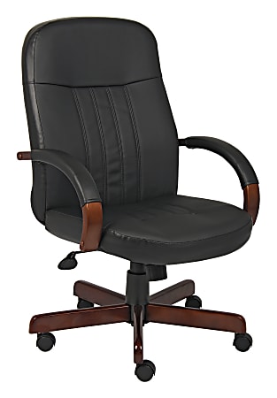 Boss Office Products Ergonomic LeatherPlus™ Bonded Leather Chair, Black/Mahogany