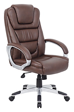 Boss Office Products NTR Faux Leather Mid-Back Chair, Bomber Brown/Silver
