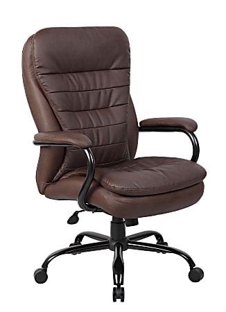 Boss Office Products Heavy-Duty Pillow-Top High-Back Chair, Bomber Brown/Silver