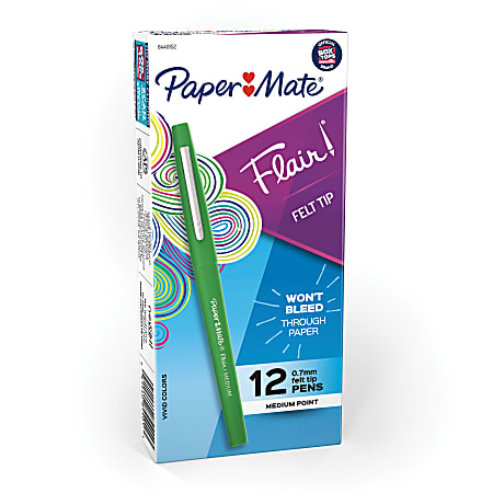 Paper Mate® Flair® Porous-Point Pens, Medium Point, 0.7 mm, Green Barrel, Green Ink, Pack Of 12