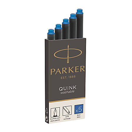 Parker Washable Ink Cartridges, Blue Ink, Pack Of 5