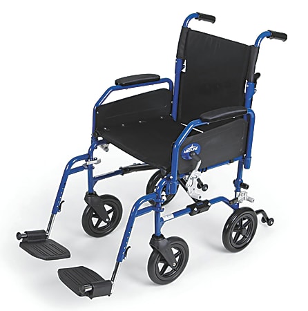 Medline Hybrid 2 Transport Wheelchair, Swing Away, 18" Seat, Blue