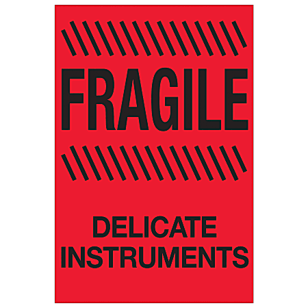 Tape Logic® Preprinted Special Handling Labels, DL1189, Fragile Delicate Instruments, Rectangle, 4" x 6", Fluorescent Red, Roll Of 500