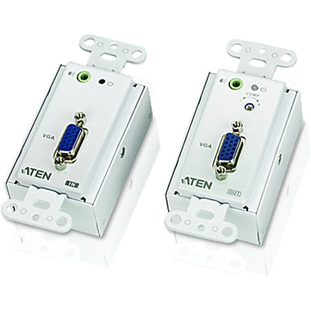 ATEN VGA Over Cat 5 Extender Wall Plate-TAA Compliant - 1 Input Device - 1 Output Device - 492.13 ft Range - 4 x Network (RJ-45) - 1 x VGA In - 1 x VGA Out - Full HD - 1920 x 1080 - Wall Mountable
