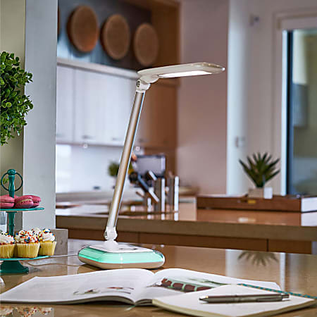 OttLite Wellness Series Glow LED Desk Lamp With Color Changing Base Adjustable Height 17 H White ShadeWhite Base Office Depot
