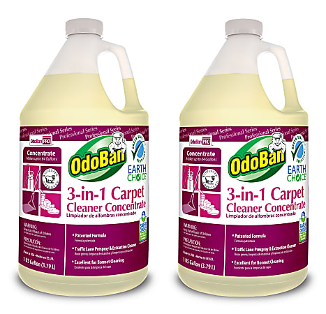 OdoBan Professional Series Cleaning 3-In-1 Carpet Cleaner Concentrate, 1 Gallon, Pack Of 2 Jugs