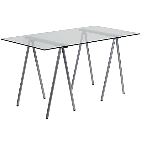 Flash Furniture 55"W Glass Computer Desk, Clear/Silver