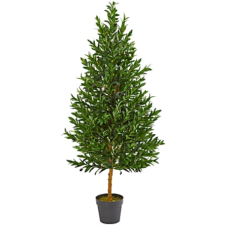 Nearly Natural Olive Cone Topiary 54" UV-Resistant Artificial Tree With Pot, Green/Black