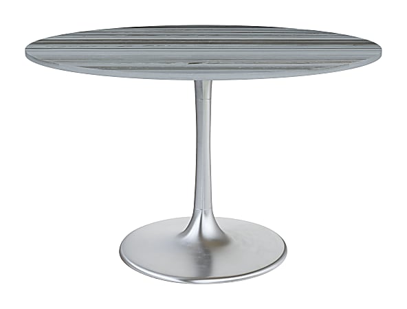 Zuo Modern Star City Marble And Aluminum Round Dining Table, 29-15/16”H x 47-1/4”W x 47-1/4”D, Gray/Silver