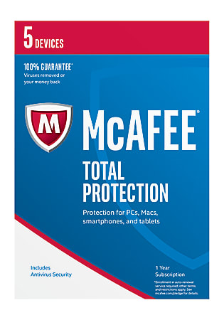 McAfee&reg; Total Protection, For PC/Mac&reg;, iOS And Android, 5 Devices, 1-Year Subscription, eCard