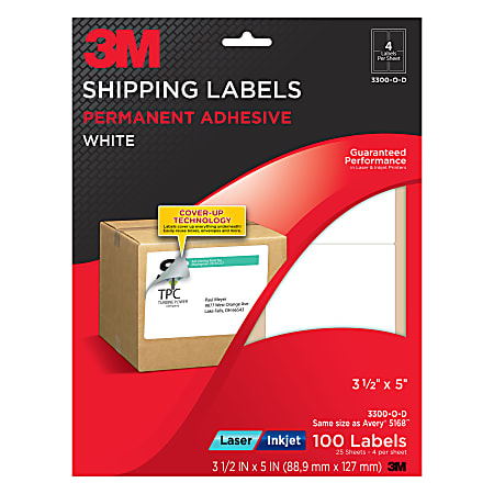 3M™ White Inkjet/Laser Shipping Labels, 3 1/2" x 5", Pack Of 100