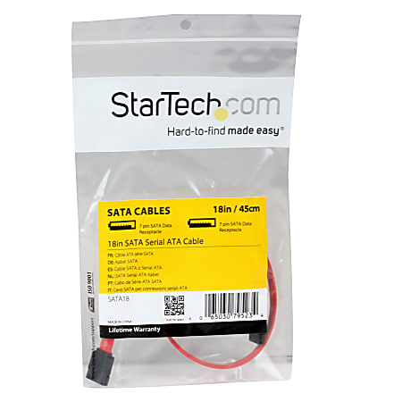 StarTech.com Serial ATA Cable This high quality SATA cable is designed for  connecting SATA drives even in tight spaces. 18in sata cable 18in serial  ata cable 18 sata cable - Office Depot