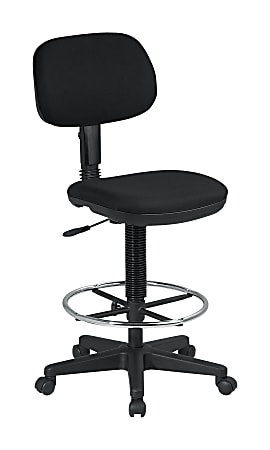 Sculptured Seat and Back Drafting Chair with Adjustable Foot ring. Pneumatic Height Adjustment 23" to 33" overall. Heavy Duty Nylon Base with Dual Wheel Carpet Casters