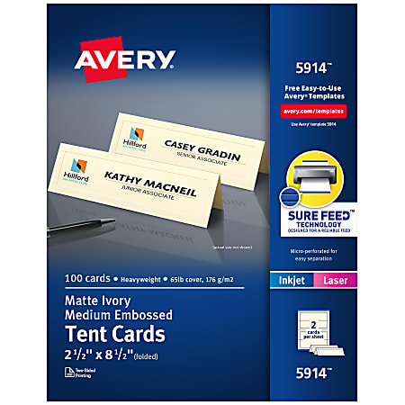 Avery® Embossed Tent Cards, 2 1/2" x 8 1/2", Ivory, Pack Of 100