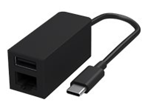 Microsoft Surface USB-C to Ethernet and USB Adapter - Network / USB adapter - USB-C 3.1 - Gigabit Ethernet x 1 + USB 3.1 x 1 - black