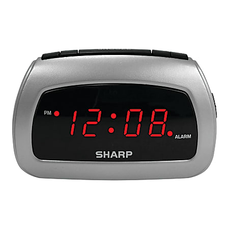 Sharp® Battery Backup Electric-Powered Digital Alarm Clock, 2 3/4" x 4 1/4" x 2", Black/Silver