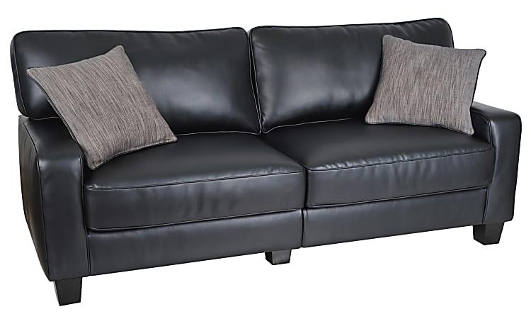 Serta® RTA Santa Rosa Collection Leather Sofa, 35"H x 77"W x 32 1/2"D, Bonded Leather, Black