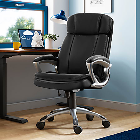 Serta® Big & Tall Puresoft® Bonded Leather High-Back Chair, Black/Silver