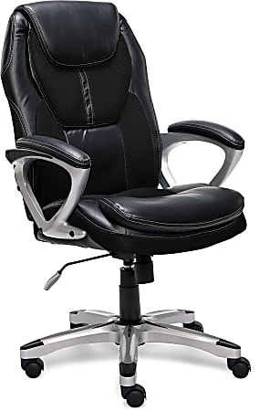 Serta® Puresoft™ Ergonomic Bonded Leather/Mesh High-Back Chair, Black/Silver