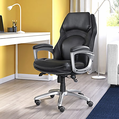 Serta® Back in Motion™ Health & Wellness Executive Ergonomic Bonded Leather Office Chair, Smooth Black