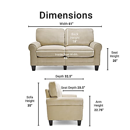 Serta RTA Copenhagen Collection Fabric Loveseat Sofa 61 W Vanity