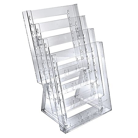 Azar Displays 4-Pocket Crystal Styrene Tiered Modular Brochure Holders, 16 1/2"H x 9"W x 7 1/2"D, Clear, Pack Of 2