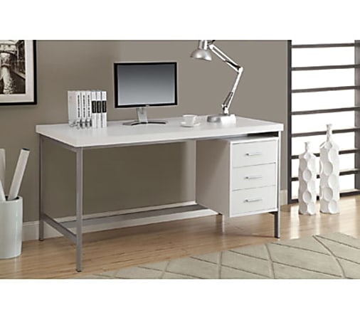 Monarch Specialties Metal Computer Desk With 3 Drawers, White/Silver