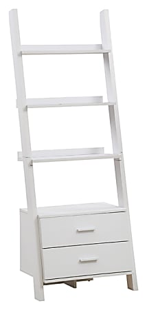 Monarch Specialties 4 Shelf Ladder Bookcase With 2 Drawers White