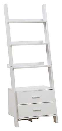 Monarch Specialties 4-Shelf Ladder Bookcase With 2 Drawers, White