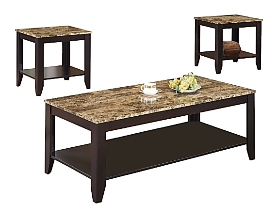 Monarch Specialties 3-Piece Marble-Top Table Set, Rectangle, Cappuccino