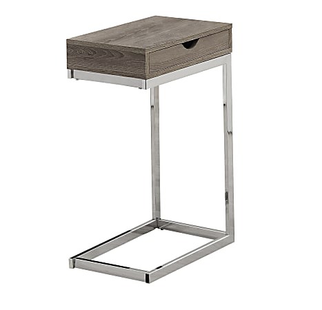 Monarch Specialties Accent Table With Side Drawer, Dark Taupe/Chrome