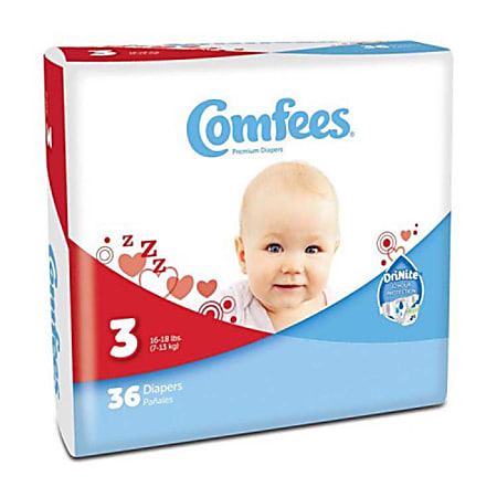 Attends® Comfees® Baby Diapers, Size 3, White, Pack Of 36